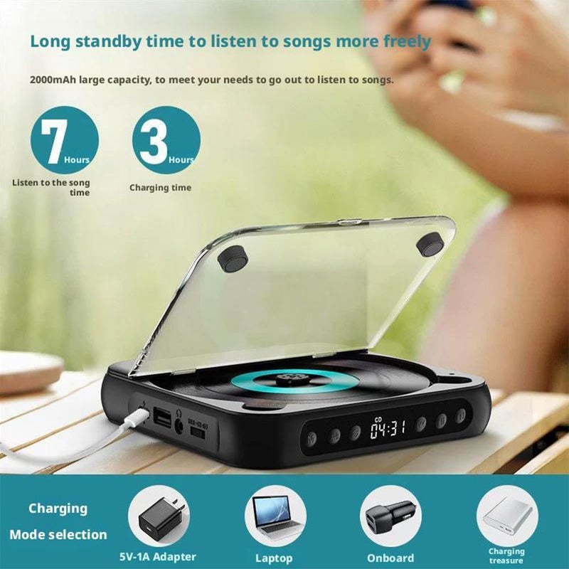 Cd Player Portable, Bluetooth Cd Player, Hi-fi Sound, Rechargeable Wireless Portable Cd Players for Travel Home Car (white) - Image 4